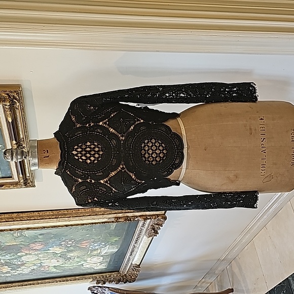 Lulu's Bring Me Back Black Lace Long Sleeve Crop Top Size Small NWT - Picture 2 of 11